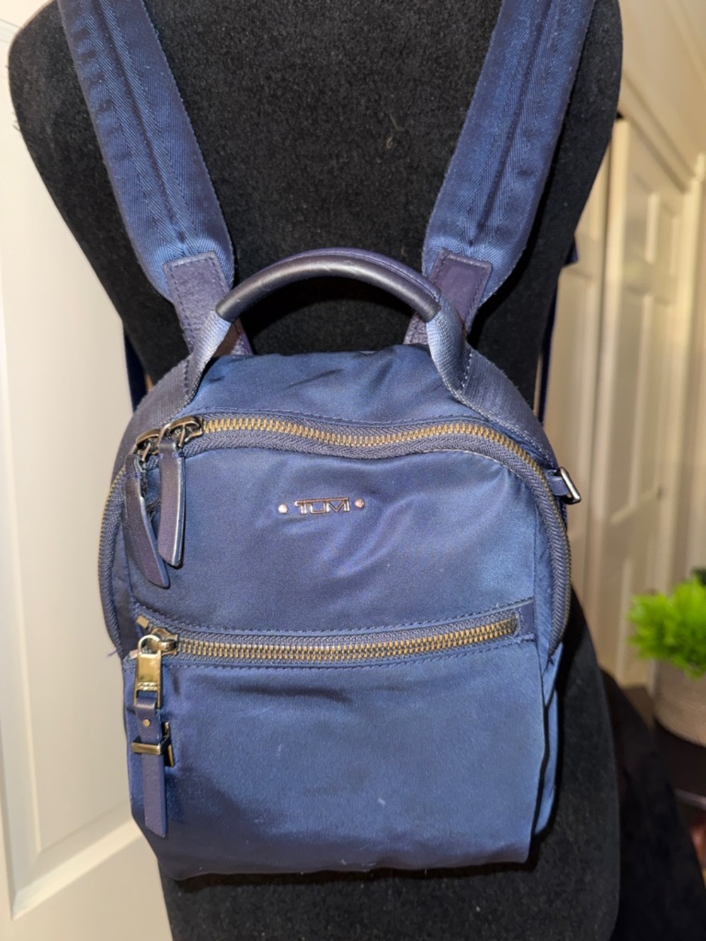 Tumi Navy Mini Nylon Backpack with Gold Hardware - Picture 2 of 14